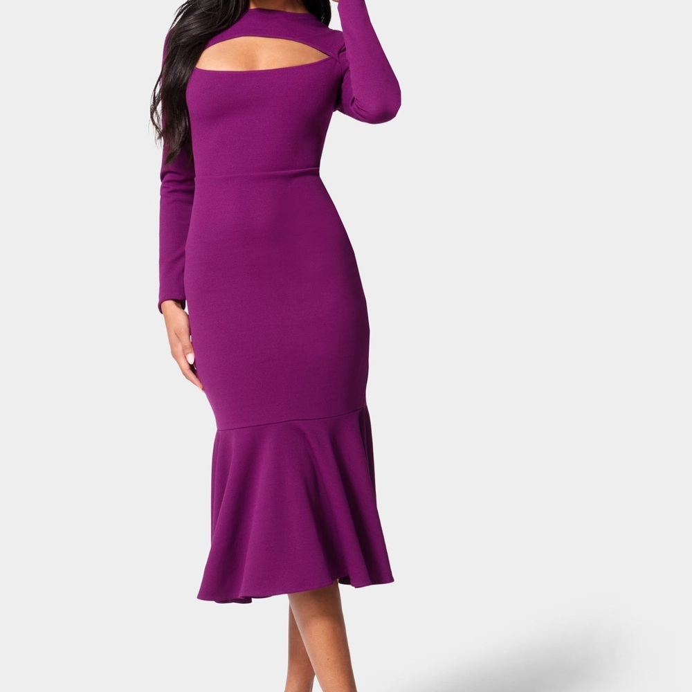 Bebe NWT Flounce Hem Long Sleeve Midi Dress